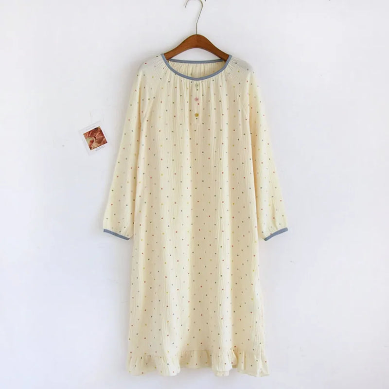 Floral Sleepwear Women's Nightgowns Spring Autumn Long Sleeve One Piece Pajamas Dress Pure Cotton Nightdress Sleeping Clothes