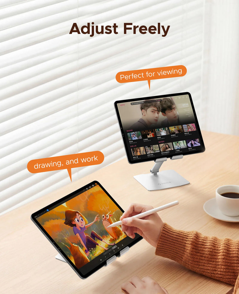 ORICO Multi-angle Adjustable Aluminum Tablet Stand Ergonomic Foldable Suitable for 12.9 Inch and Below Tablets
