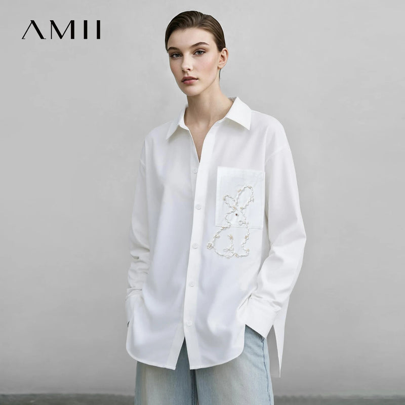 Amii Women Lapel Collar Shirt Embroidered Long Sleeve Tunic Blouse Casual Commuter Shirts Autumn 2026 Top Women Clothes 12643112