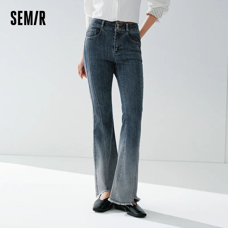 Semir Soft Jeans Women 2026 Spring Raw Hem Split Gradient Flare Leg Casual Fashion Comfortable Versatile Long Trousers