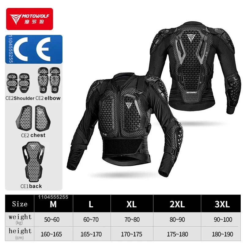 អាវម៉ូតូ Motowolf សម្រាប់បុរស និងស្ត្រី អាវការពារសម្រាប់ប្រណាំងម៉ូតូ និងម៉ូតូ អាវការពារម៉ូតូ និងម៉ូតូកង់បួន ដែលត្រូវបានអនុម័តដោយ CE