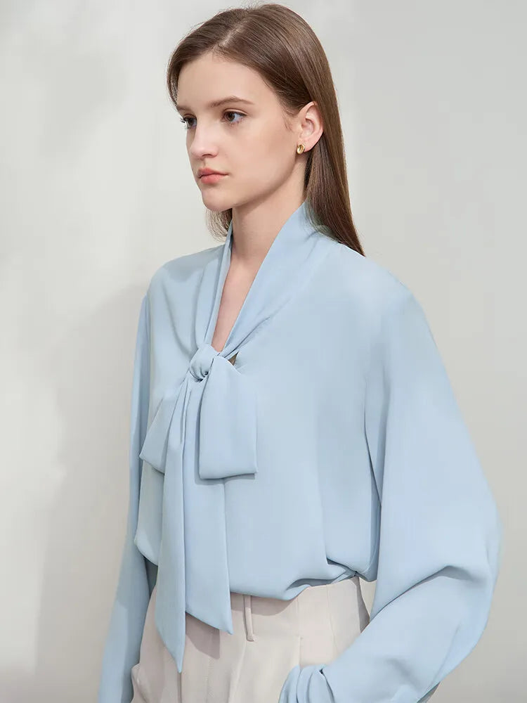 AMII Minimalist Women's Chiffon Blouse 2026 Autumn New Elegant Premium French Lace-up Commuter Basic Loose Shirt Tops 12541048