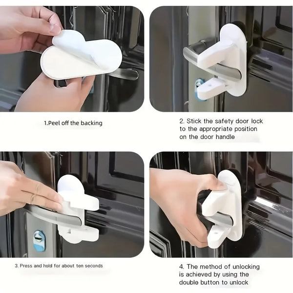 1pc Secure Guard Door Lever Lock - Easy-to-Install,No Tools Required,2 Button Push,90° Swivel Handle,Polished Metal Finish.