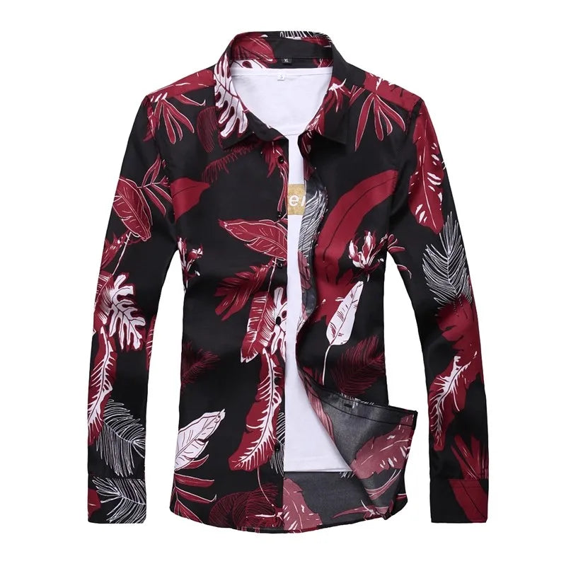 2026 New Men's Long-Sleeve Printed Shirt, Asian Sizes, Single-Button Collar Shirts, Fashionable Casual Top. M-5XL 6XL 7XL