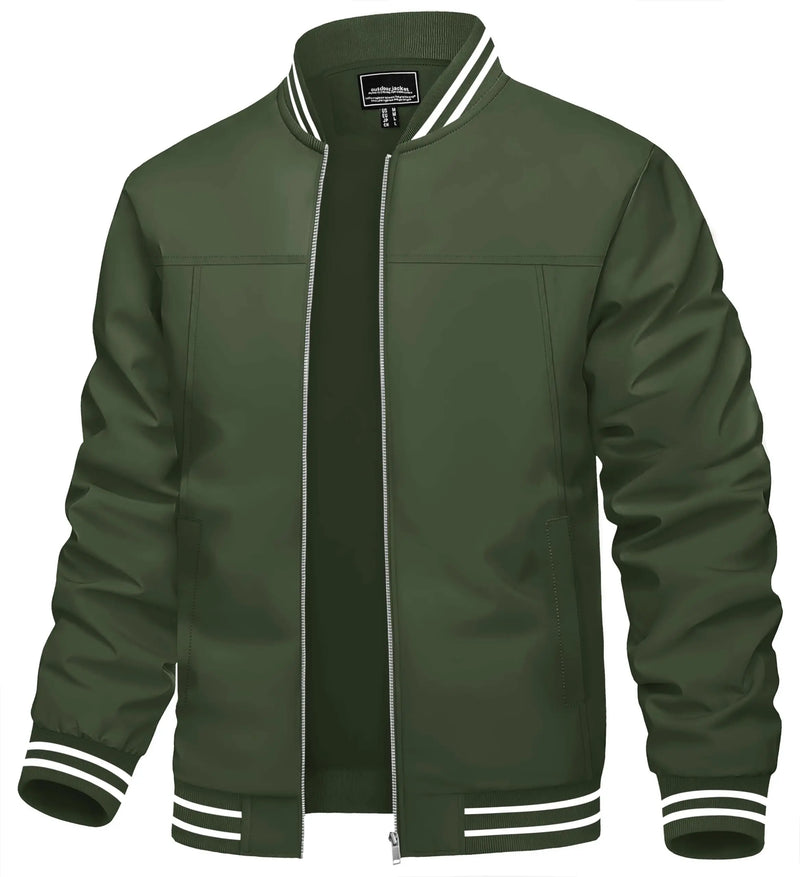 TACVASEN Spring Autumn Casual Jacket Mens Lightweight Full Zip Bomer Jacket Waterproof Outdoor Jacket Baseball Male Windbreaker