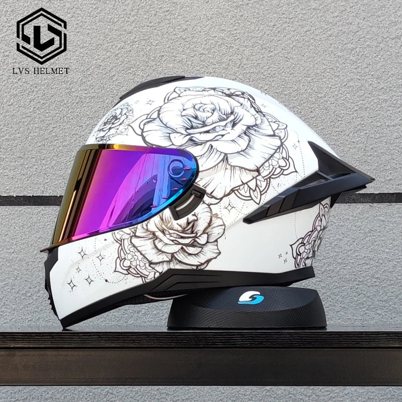 LVS high-quality adult motorcycle helmet with double lenses and full coverage track helmet, personalized large tail wing DOT