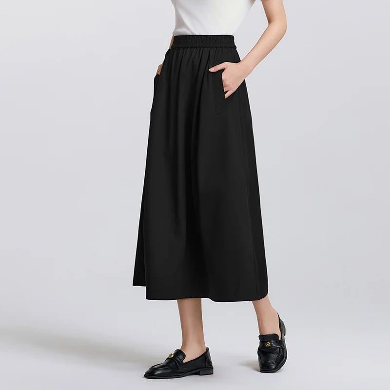 Semir Elegant Skirt Women Spring Elastic Waist Solid Color A Line Umbrella Skirt Hip Covering Versatile Slouchy Maxi Top