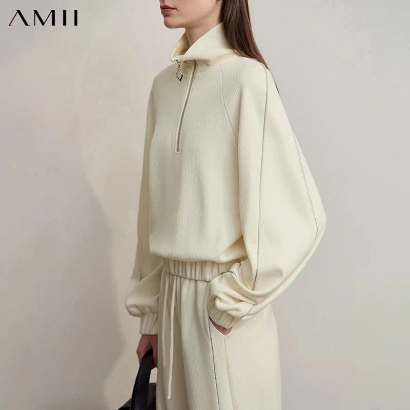 AMII Woman Sweatshirts 2026 Autumn New Casual Versatile Turtleneck Top Female Pullover Long Sleeve Loose Sweatshirt 12553065
