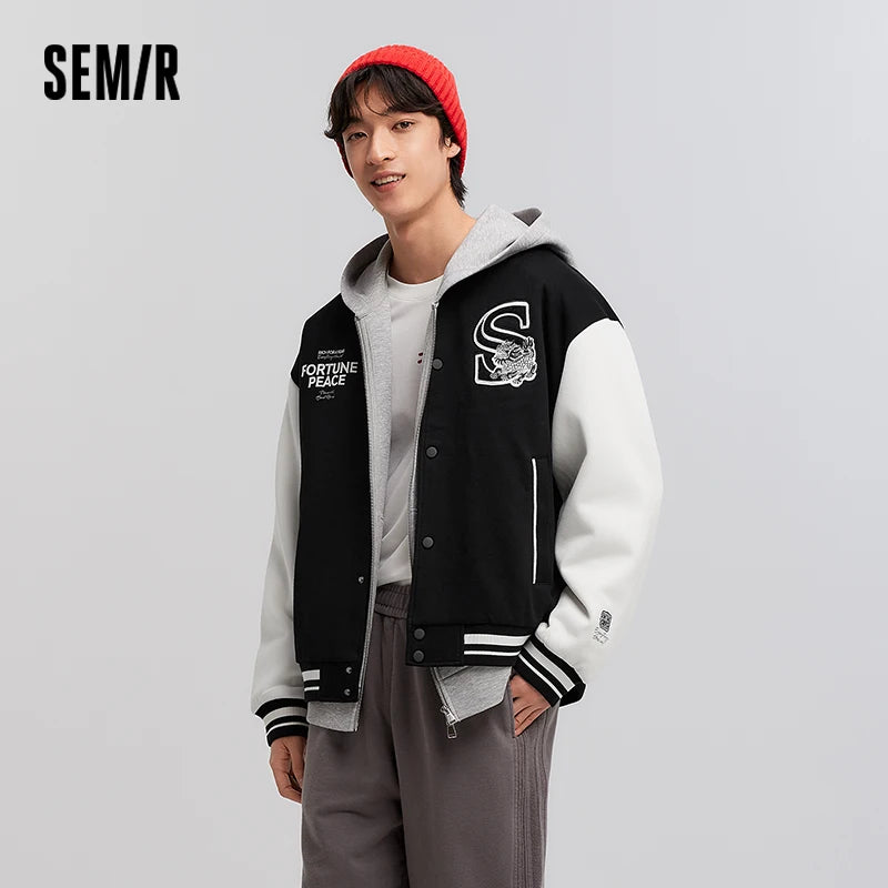 Semir Preppy Jacket Men 2026 Spring Embroidered Baseball Couple Style Trendy Loose Casual Fashion Outerwear Top