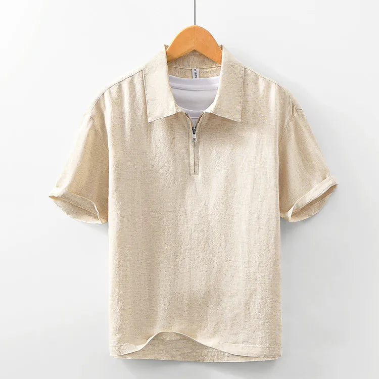 Men's Linen Blend Short Sleeve Polo Shirt, Breathable Fabric with Half Zip Neck, Casual Summer Top for Daily Wear, 3 Colors