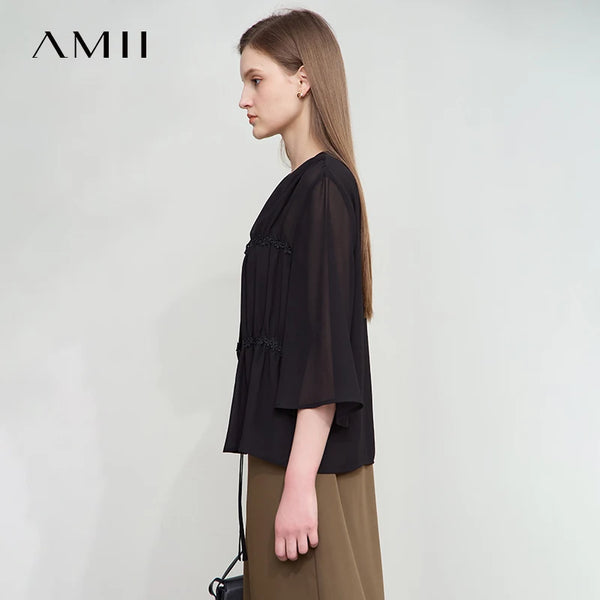 Amii Minimalism Light Luxury Blouse Chiffon 2026 Summer New Women Office Lady Thin Loose Tied Ruffles Flared Sleeves 12542274
