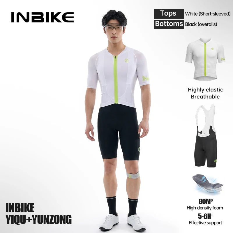 INBIKE Professional Cycling Jersey Short Sleeve Men with Bib Shorts – Breathable Quick Dry Summer Road Bike Riding Suit Slim Fit