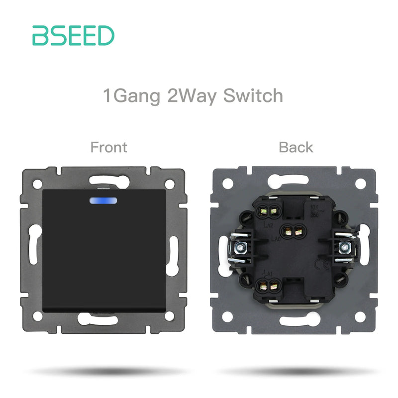 BSEED EU Standard Button Light Switch 1/2Gang 1/2Way Wall Socket USB Type-C DIY Function Parts Glass Panel Free Combination