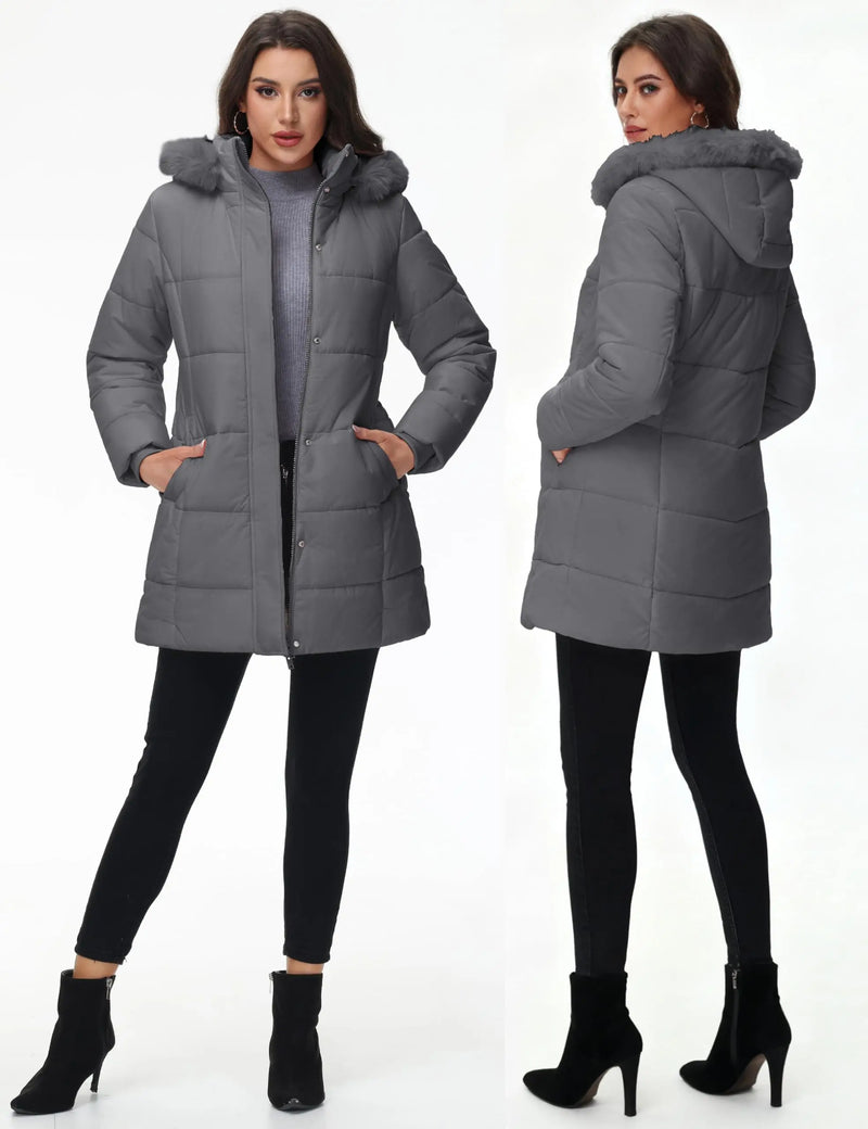 TACVASEN Womens Waterproof Long Parka Coat Shearling Fleece Lined Winter Warm Outdoor Coat Removable Hooded With 3 Pockets Coat
