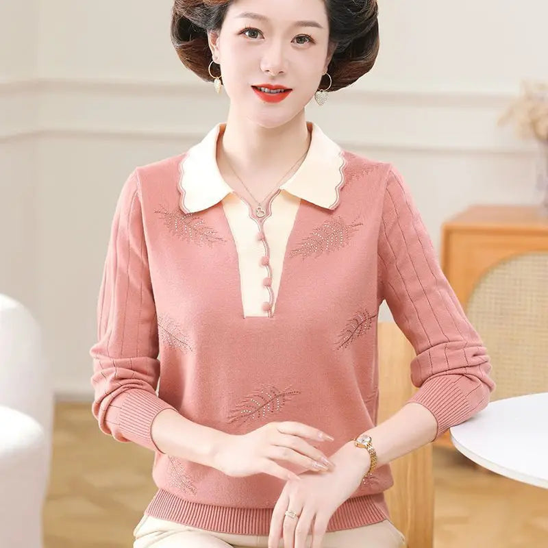 Fashion Sweater Women Trends 2026 Lapel Shirt Long Sleeve Pullover Tops Spring Autumn Woolen Jumper Female Basic Wear Blouse