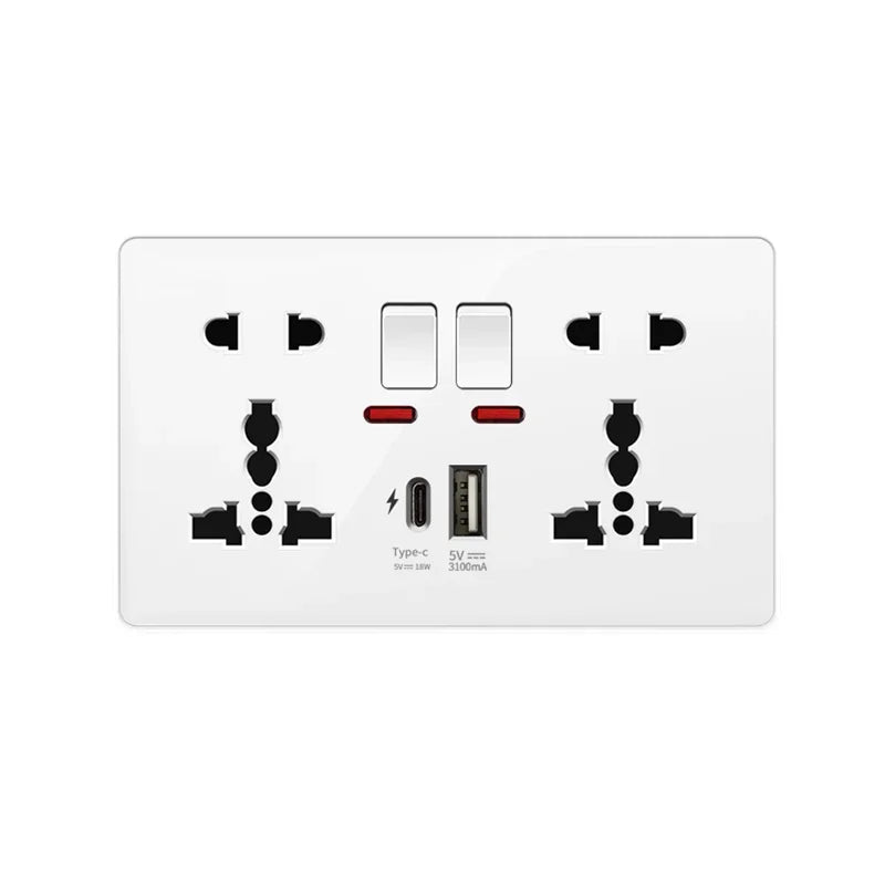 Black Universal Smart 3.1A USB C Wall Socket,UK Type-C 18W Fast Charging Plug Adapter Outlet,Dual Socket with Power Indicator