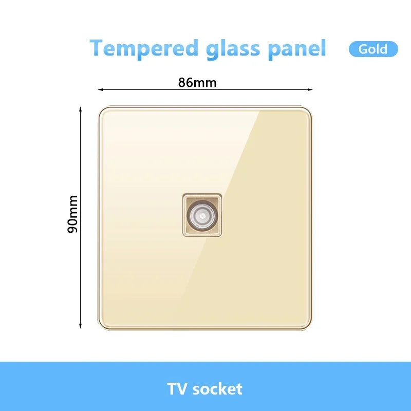 Gold UK 13A Tempered Glass USB Socket Plug,18W Type-C Fast charging Universal 3pin Dual Power Outlet,Wall 2way Light Switch