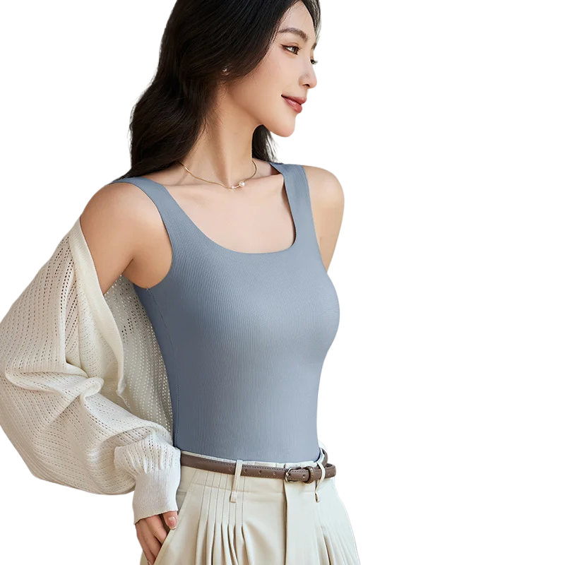 Ice Silk Threaded Square Neck Sling Vest Women's Inner One-piece Beauty Back Top Large Size Bottom Sleeveless Sleepwear Pajamas