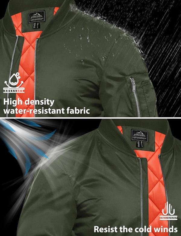 TACVASEN Men's Autumn And Winter Quilted Waterproof Jacket Warm Insulated Polyester Coat with 4 Pockets for Outdoor Activities
