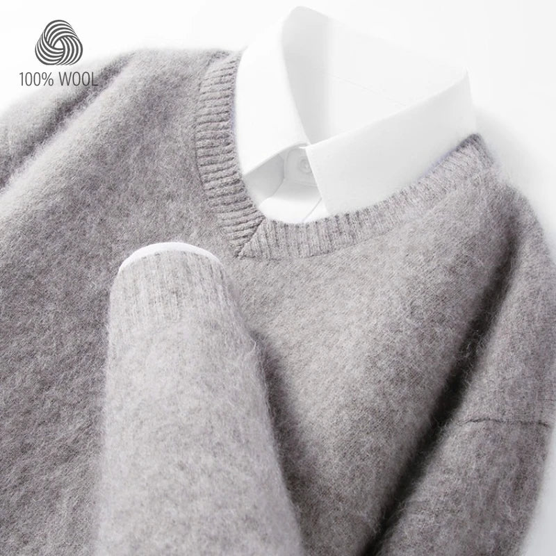 4% Cashmere 96% Wool V-Neck Sweater |  300g Brushed Wool Sweater, Old Money Style Comfortable and Warm Pullover