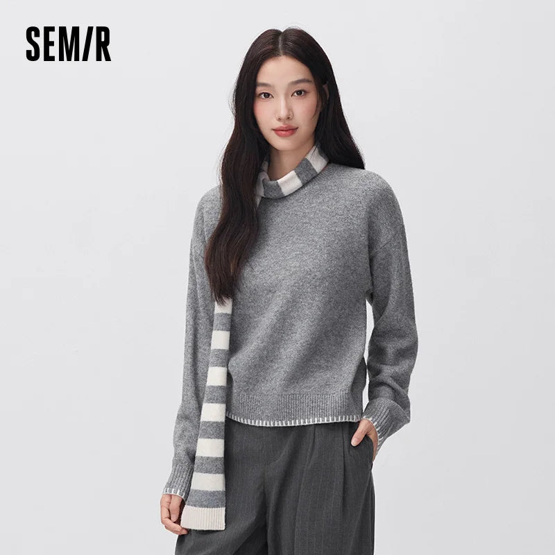 អាវយឺតប៉ាក់ Semir សម្រាប់នារី កមូល រចនាបែបសាមញ្ញ រដូវរងាថ្មី ឆ្នាំ២០២៦ ស្លៀកប្រចាំថ្ងៃ ស្ទីលធម្មតាបែបទីក្រុង
