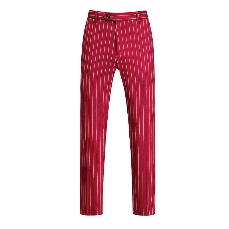 2026 New Men's Striped Red Suit 3-Piece, White Jacket and Pants Vest, Asian Size Available in White/Black, Fashionable Option fo