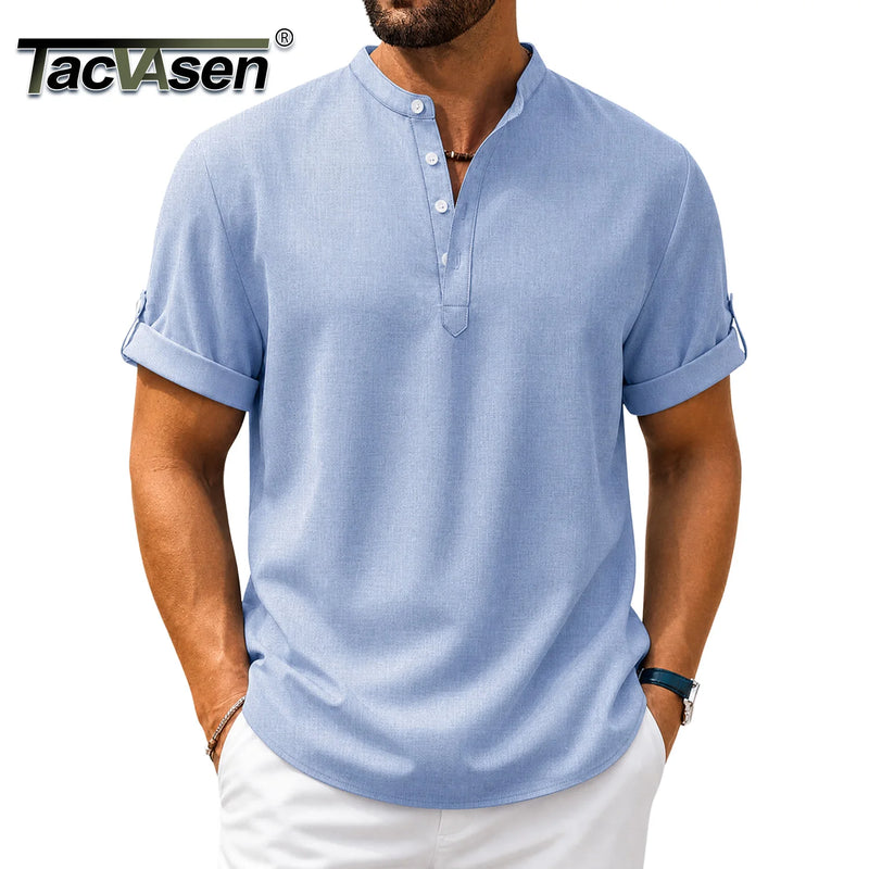 TACVASEN Mens Casual Henley Shirts Lightweight Hippie Summer Short Sleeve Beach Tops Banded Collar Button Tshirts Streetwear