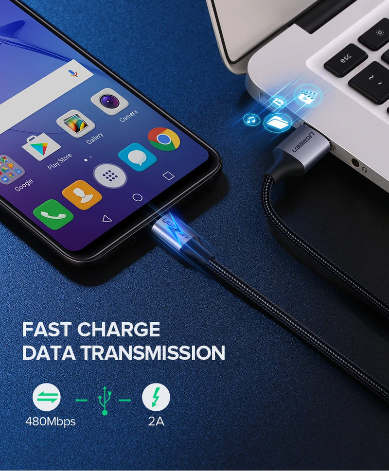 Ugreen Micro USB Cable 2A Nylon Fast Charging USB Type C Cable for Samsung Xiaomi HTC USB Charger Data Phone Cable Quick Charge