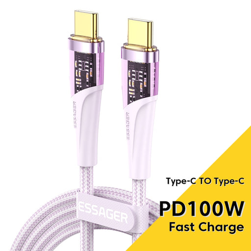 Essager 100W USB C To Type C Cable Fast Charging Cord For Xiaomi POCO Huawei Oneplus iPad Macbook Mobile Cell Phone Charger Wire CN PD100W Purple
