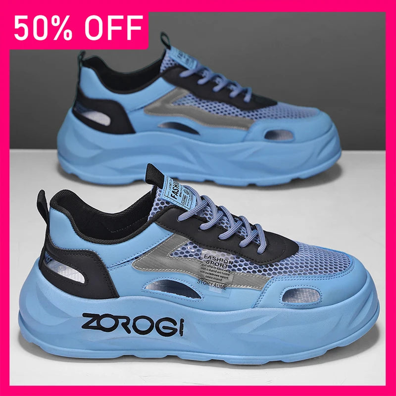 Men Sports Shoes Summer New Thick Soled Hollow Mesh Mesh Breathable Fashionable Lace Up Casual Versatile Running Shoes for Men