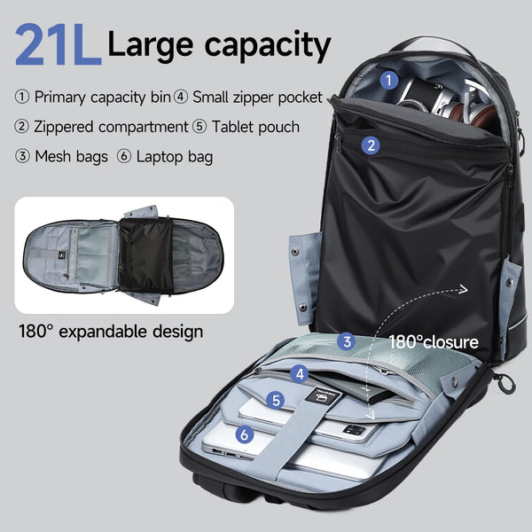 Tigernu Durable Fashion Backpack Men Large‑Capacity Travel Backpack With Shoes Pocket 180° Opening Bags Male School Backpack Lap