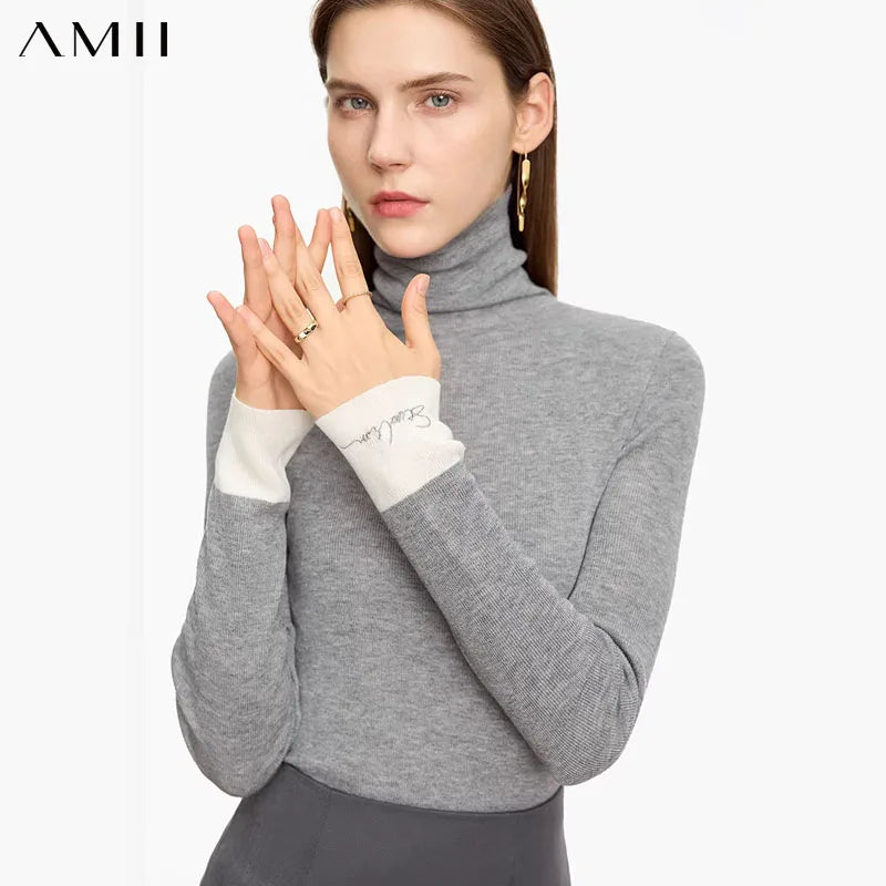 អាវយឺតកមូល AMII Minimalist 2025 សម្រាប់នារី អាវយឺតស្តើង រដូវក្តៅ ដៃវែង លាយឡំជាមួយអាវក្រៅ 12323069