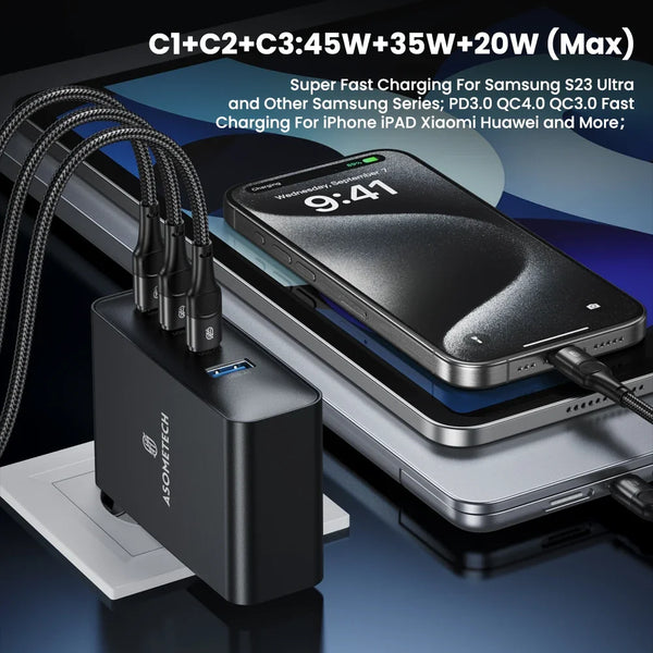 ឆ្នាំងសាកលឿន GaN USB Type C 100W 4 ក្នុង 1 PD QC Quick Charge 4.0 3.0 USB ឆ្នាំងសាកសម្រាប់ iPhone 15 14 13 Pro Max Samsung S23 ថេប្លេត