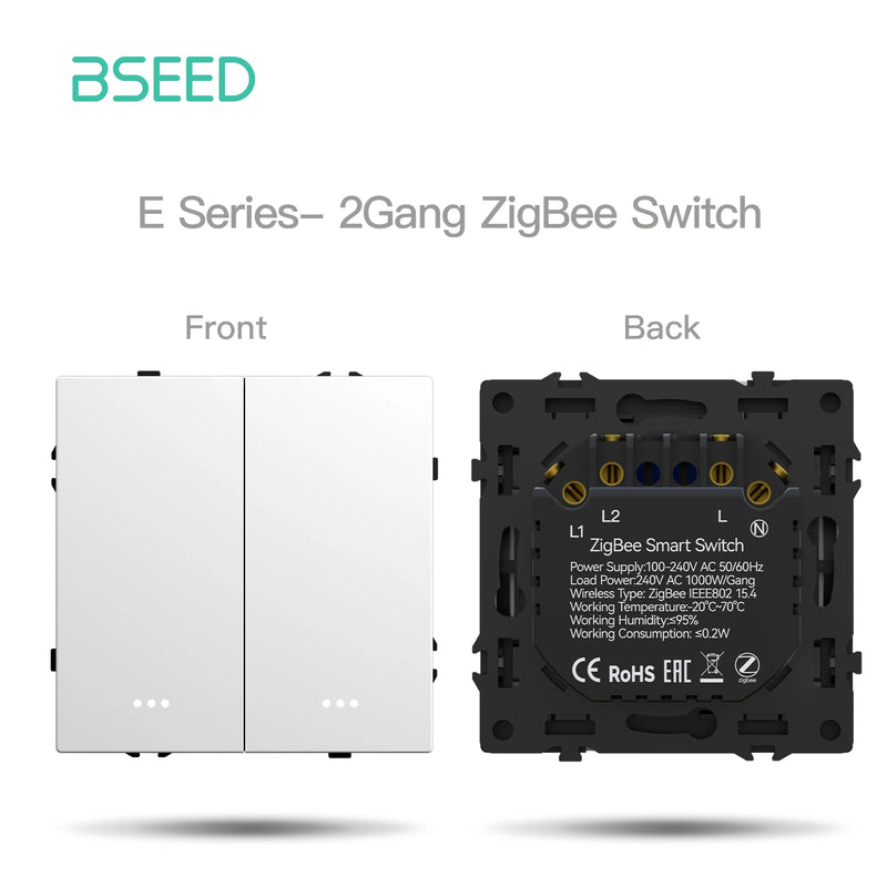 BSEED E Series 1/2/3/4Gang Zigbee Button Light Switch Module Plastic Frame Smart Socket DIY Part Tuya Smart Life Control