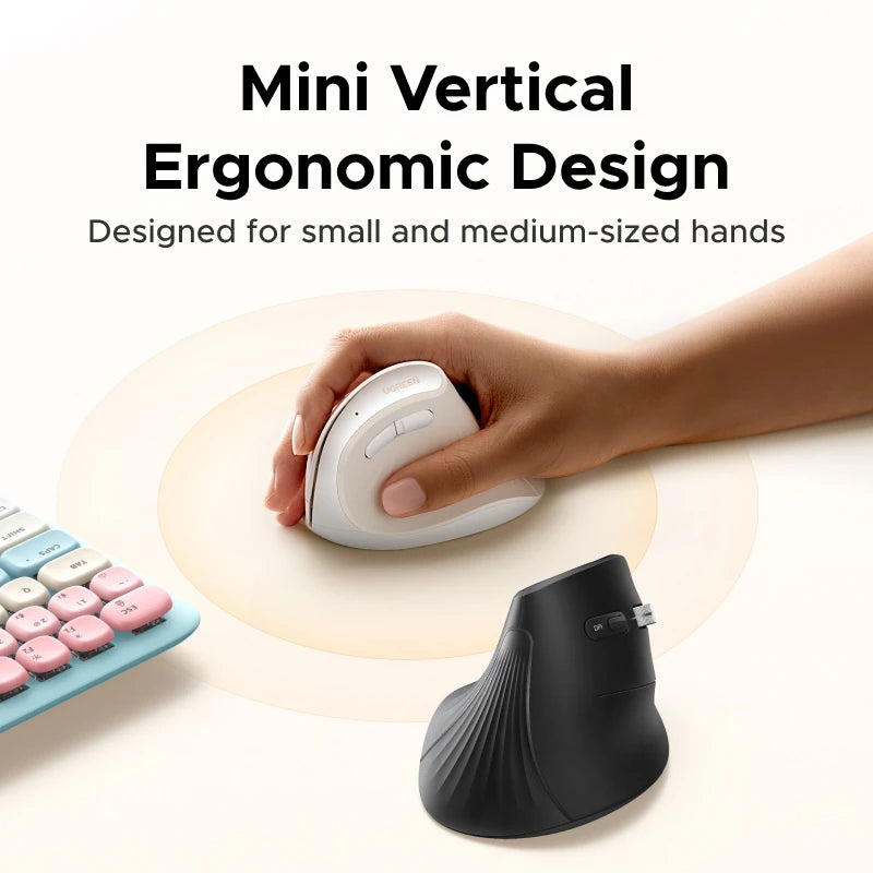 UGREEN Vertical Mouse Wireless Small Size Bluetooth5.0 2.4G Ergonomic 4000DPI for MacBook Tablet Laptops Computer