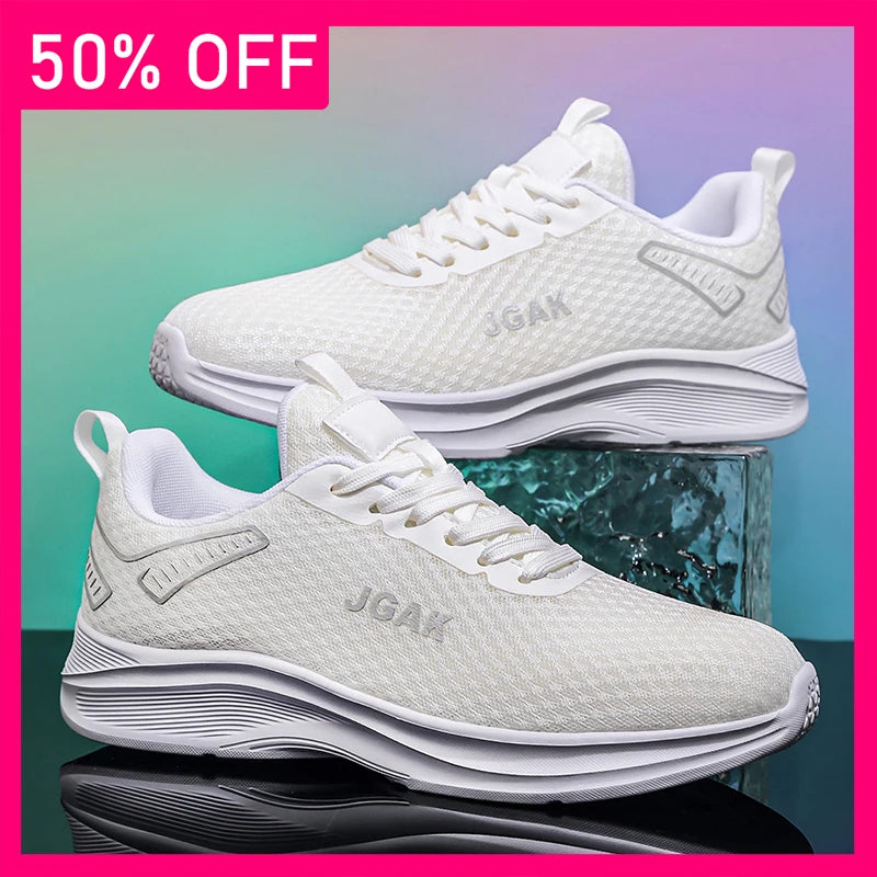Men Sports Shoes Fashionable Lace Up Mesh Light Breathable Daily Commuting Casual Shoes Soft Sole Rebound Running Tennis Shoes