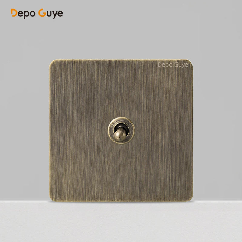 Retro Metal Wall Light Toggle 1 2 Gang 3 Way Switch EU FR Russia Vintage Brass Lever Stainless Steel Switch Panel For Home