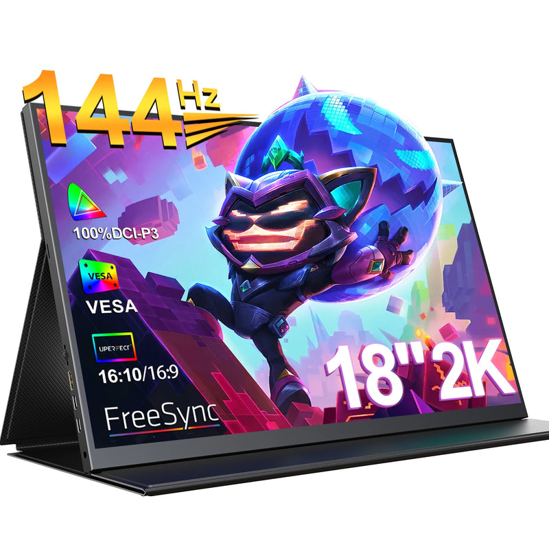 UPERFECT Portable Monitor 18 Inch 2.5K 100% DCI-P3 144Hz Gaming Display IPS LCD Panel Matte Mobile Screen FreeSync HDR With VESA