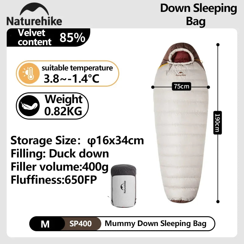 Naturehike Winter Sleeping Bag SnowBird 20D Mummy Ultralight Duck Down Sleeping Bag Portable Hiking Outdoor Camping Sleeping Bag
