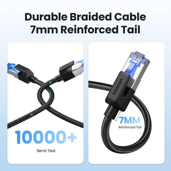 ខ្សែ UGREEN CAT8 Ethernet Cable 40Gbps 2000MHz CAT 8 Networking Internet Lan Cord សម្រាប់កុំព្យូទ័រ Laptop PS5 4 RJ45 Cable