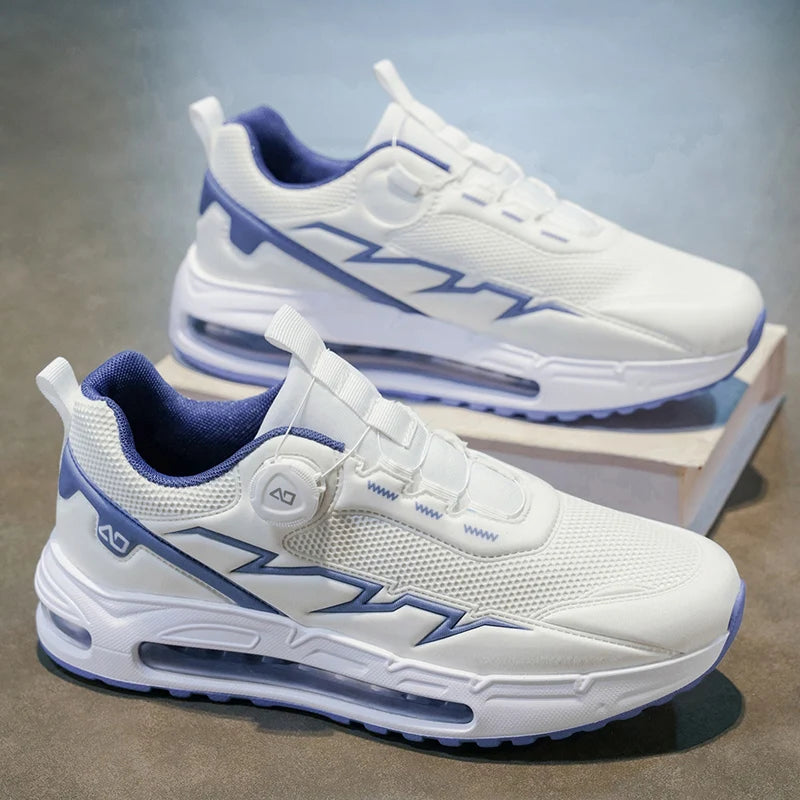 Men's Casual Sneakers Four Season Outdoor Racing Full Palm Air Cushion Running Shoes Breathable Rotary Buckle Speed Sports Shoes