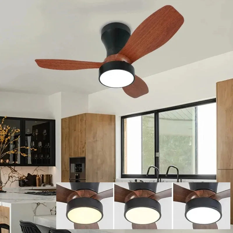 24-32 Inch Ceiling Fan Intelligent Remote Control 3speed with 3Color Lights Fan Nordic Style for Bedroom Dining Room Living Room