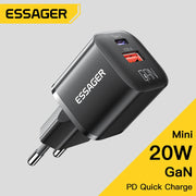 ឆ្នាំងសាក Essager 20W GaN USB Type C PD សាកថ្មលឿន QC 3.0 សម្រាប់ iPhone 14 13 12 11 Pro Max Mini iPad សាកថ្មបានលឿន
