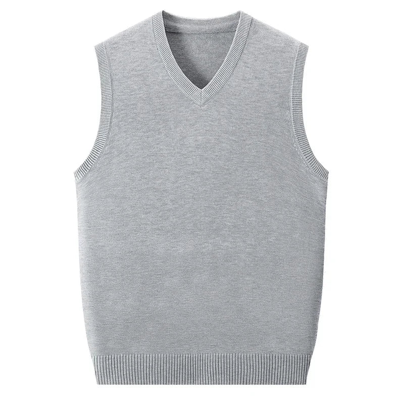 V Neck Sleeveless Wool Knit Vest For Men Soft Handfeel Knitwear Business Formal Sweater Tank Top Autumn Layering Clothes