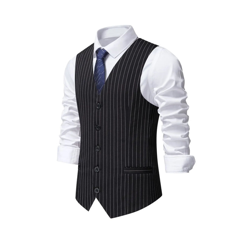 Men's Red Striped Sleeveless Vest, Single Breasted V-Neck Suit Vests, Wedding/Party/Business/Office Waistcoat, Europe Size S-XXL