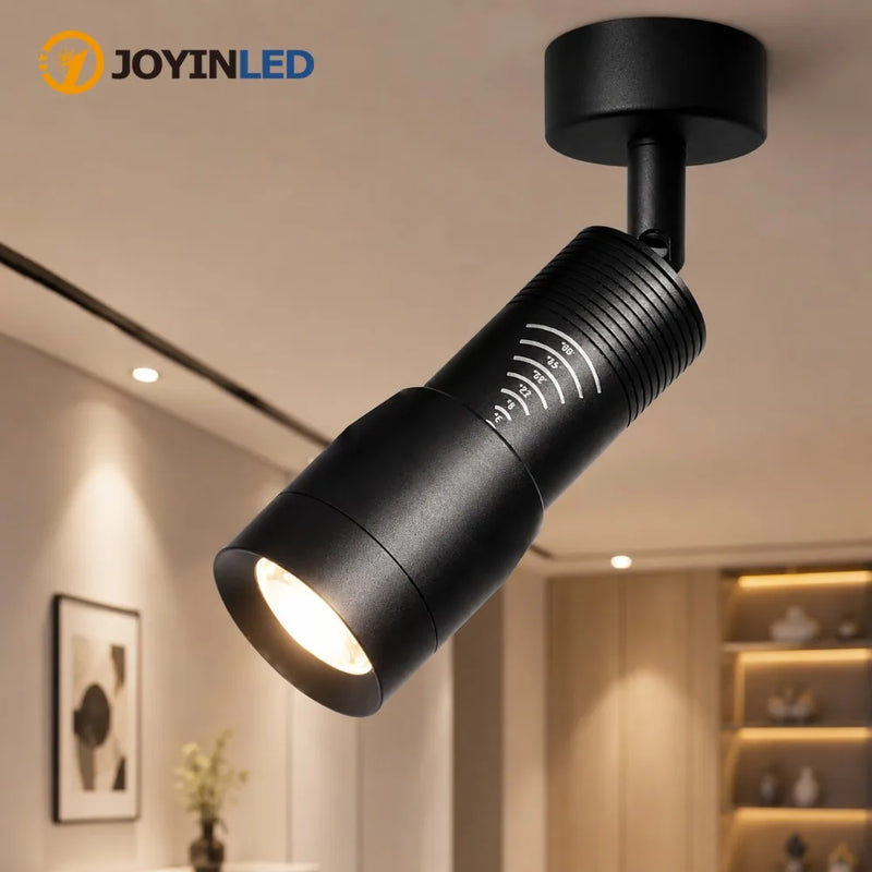 JOYINLED 7W Zoomable LED Spotlight Adjustable 5°-60° Beam Angle Focus Ceiling Light Black Track Downlight with Beam Control