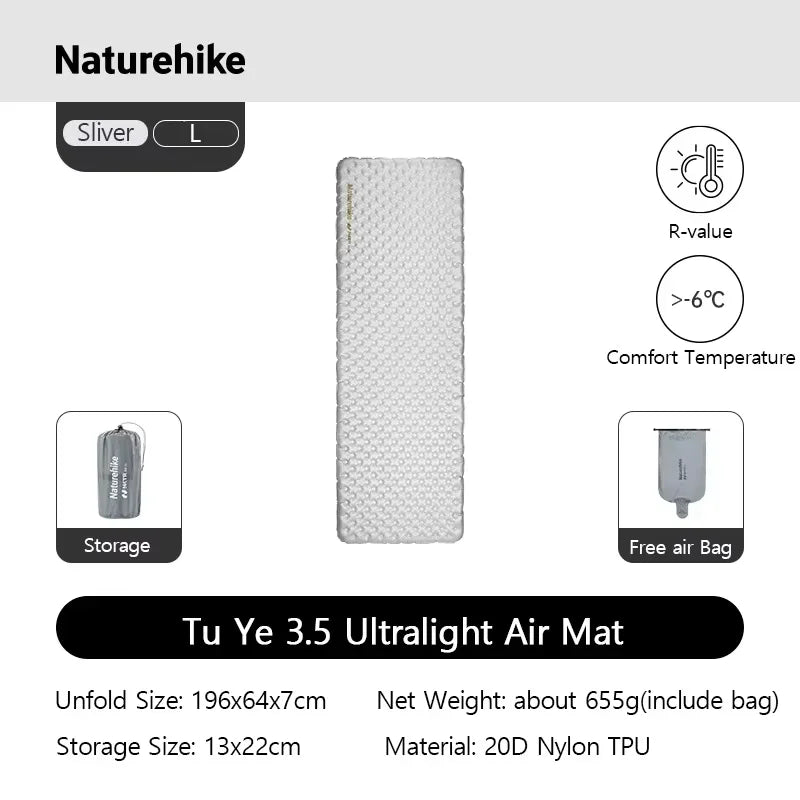 Naturehike Inflatable Mattress R3.2 R3.5 Air Bed Outdoor Camping Travel Ultralight Portable Moisture-proof Mat Sleeping Pad