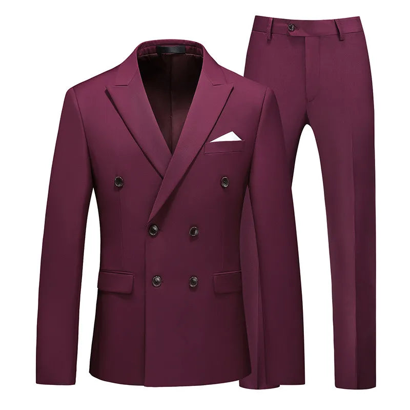 Purple Men's Two-piece Suit,Slim Fit in Asian Sizes,Perfect for Weddings,Parties,and The Office.Red,Blue,Gray,Black,Yellow,Green
