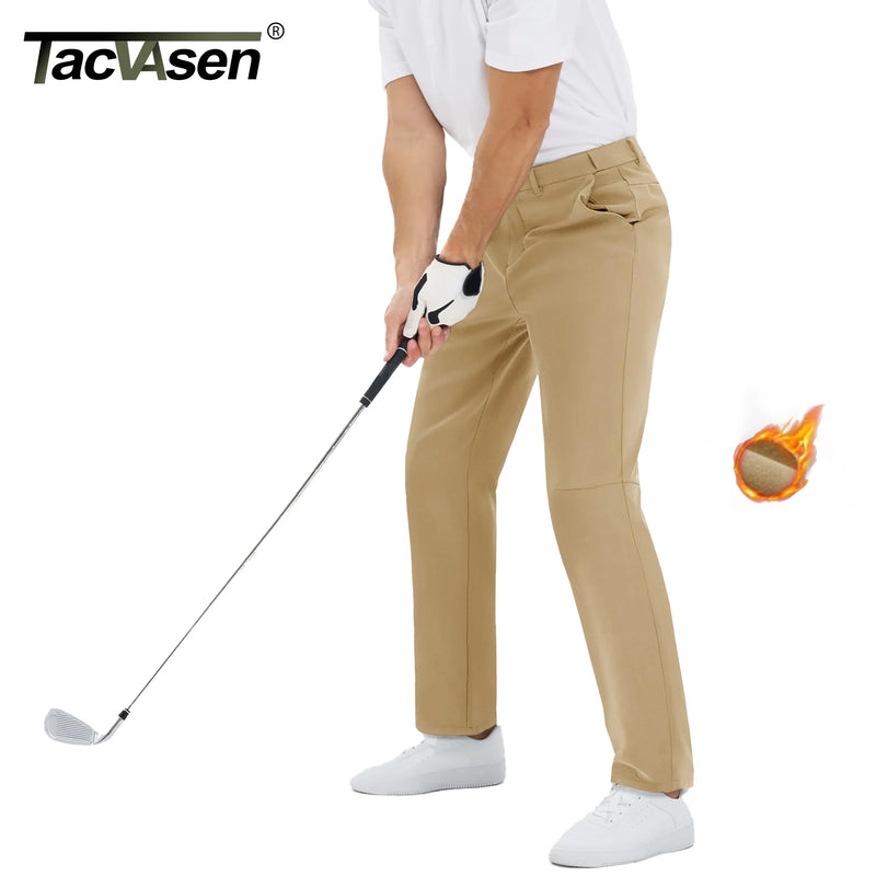 TACVASEN Men's Winter Golf Pants Fleece Lined Warm Stretch Straight Leg Business Casual Work Travel Trousers with Pockets