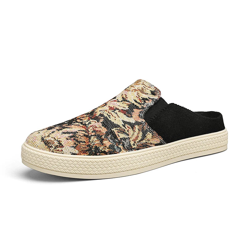 Men's Canvas Slippers Summer New Breathable Outdoor Soft-Sole Casual Slippers Party Sandals Joker Tide Half Slippers Cloth Shoes